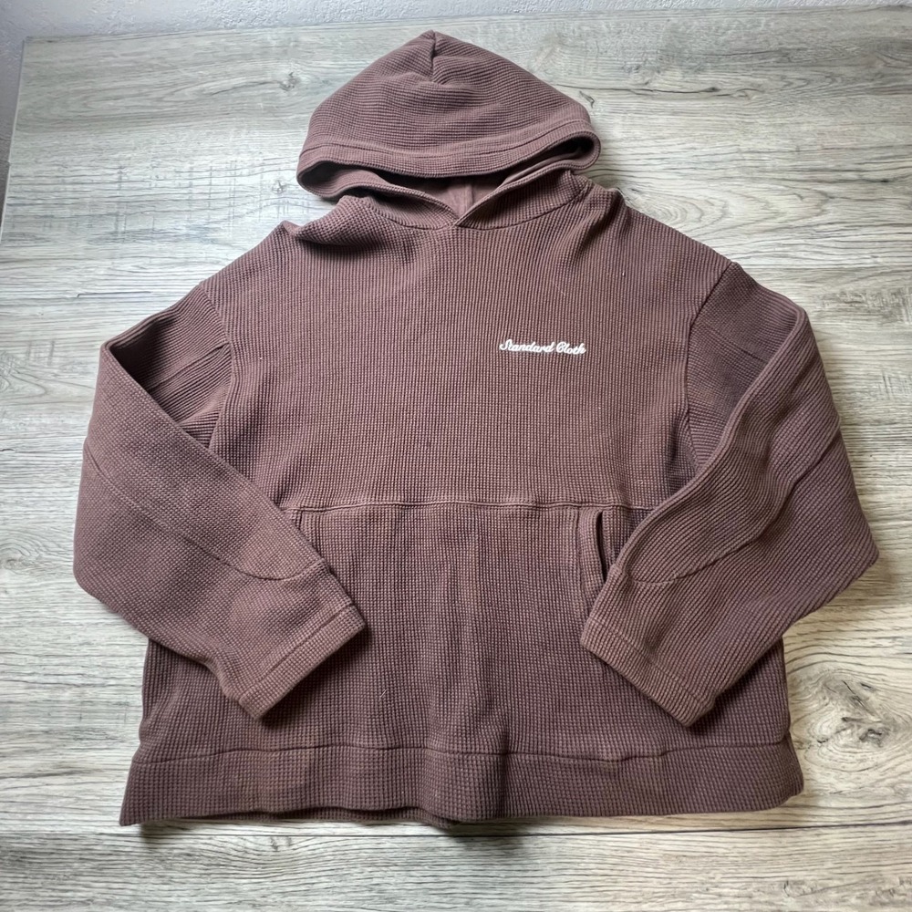Standard Cloth Hoodie Mens Large Brown Waffle Knit Pullover‎ Thermal AA100